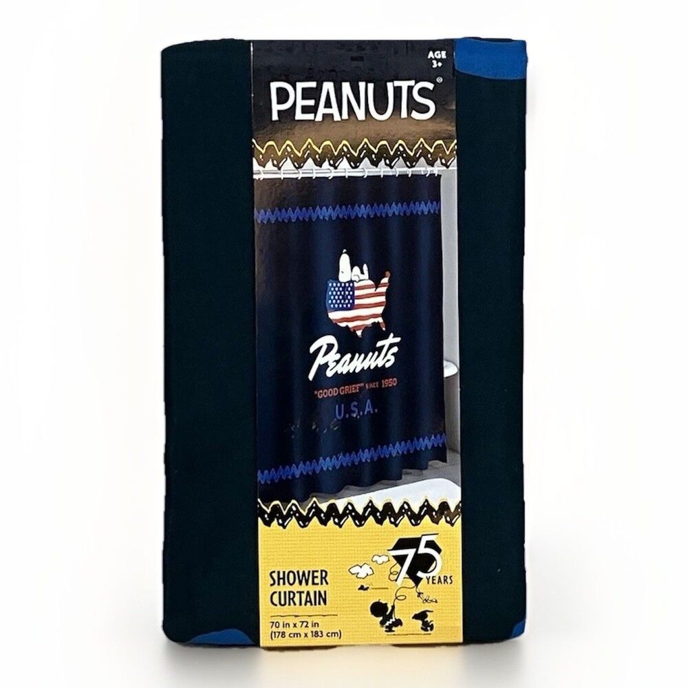 Peanuts Snoopy Shower Curtain 70”x72” Good Grief Red White Blue Patriotic USA